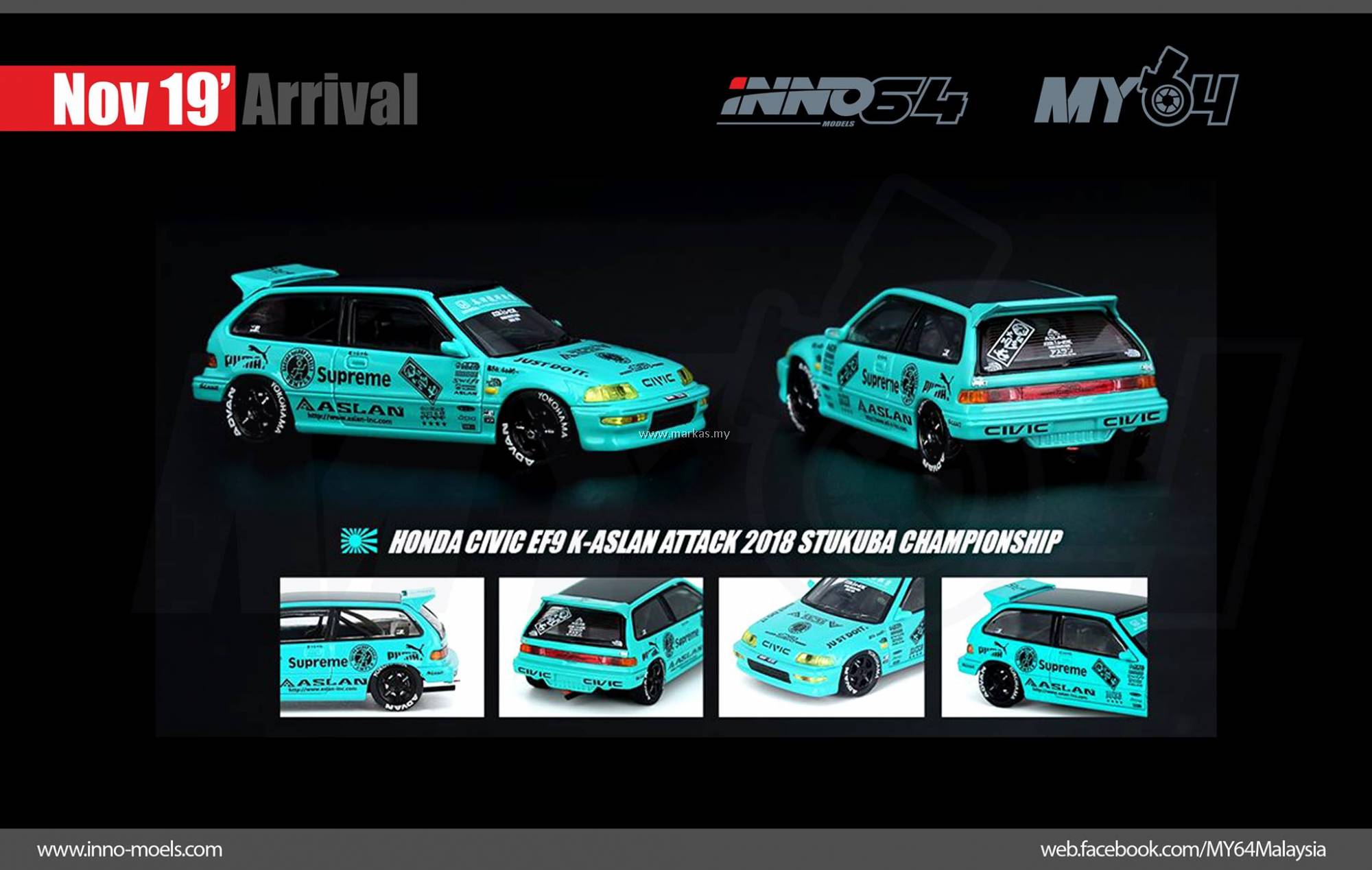 イノモデル　inno64 K-ASLAN HONDA CIVIC EF9 INNO MODELS INNO64 1/64 HONDA CIVIC EF9 K-ASLAN ATTACK