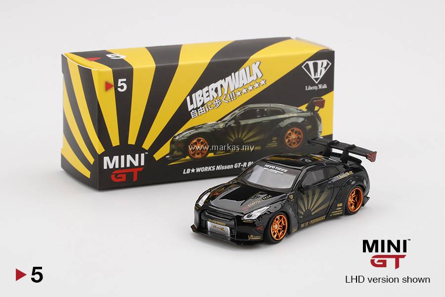 MINI GT 5 LB WORKS Nissan GT-R (R35) Black w/ Copper Wheel