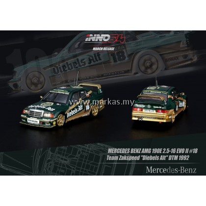 INNO MODELS INNO64 1/64 MERCEDES BENZ AMG 190E 2.5-16 EVO II #18 ZAKSPEED DIEBELS ALT DTM 1992