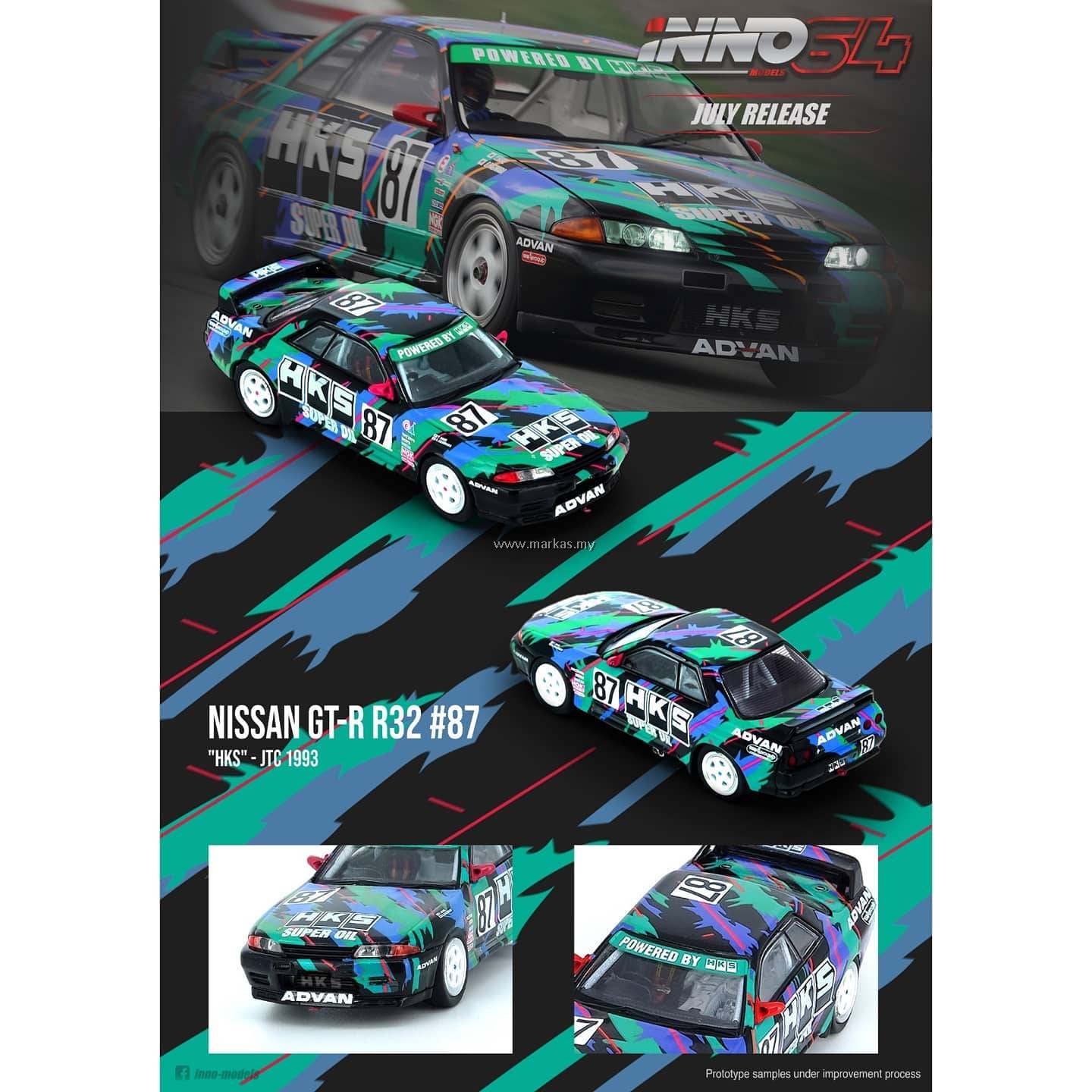 INNO MODELS INNO64 1/64 NISSAN SKYLINE GT-R R32 #87 HKS JTC 1993