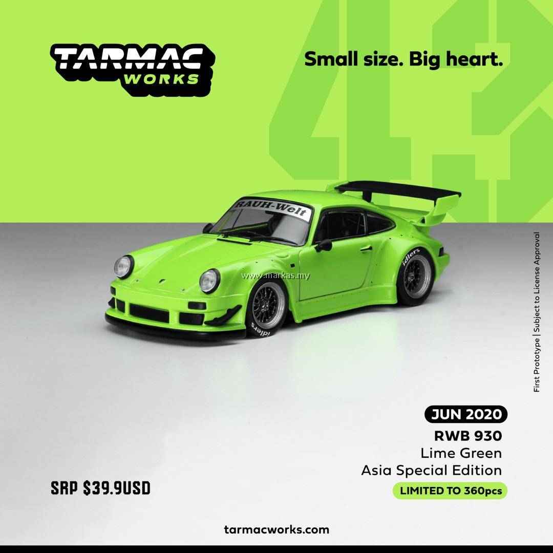 TARMAC WORKS 1/43 PORSCHE RWB 930 LIME GREEN WITH BLACK