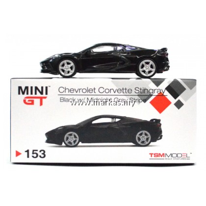 MINI GT 1/64 #153 CHEVROLET CORVETTE STINGRAY 2020 BLACK WITH MIDNIGHT GRAY STRIPE
