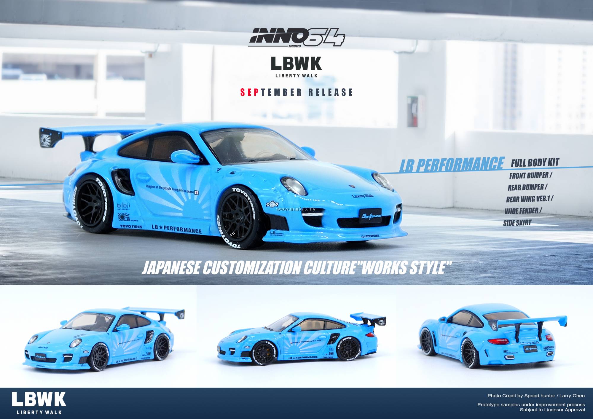 INNO MODELS INNO64 1/64 PORSCHE 997 LIBERTY WALK BABY BLUE