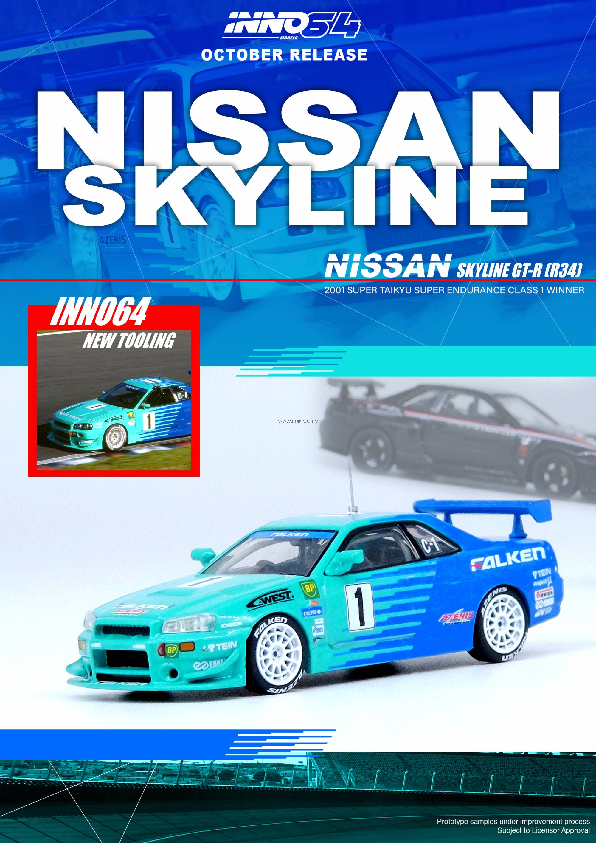 INNO MODELS INNO64 1/64 NISSAN SKYLINE GT-R R34 #1 FALKEN SUPER