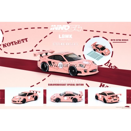 INNO MODELS INNO64 1/64 PORSCHE 997 LBWK PINK CARLOVERDIECAST SPECIAL EDITION MODEL