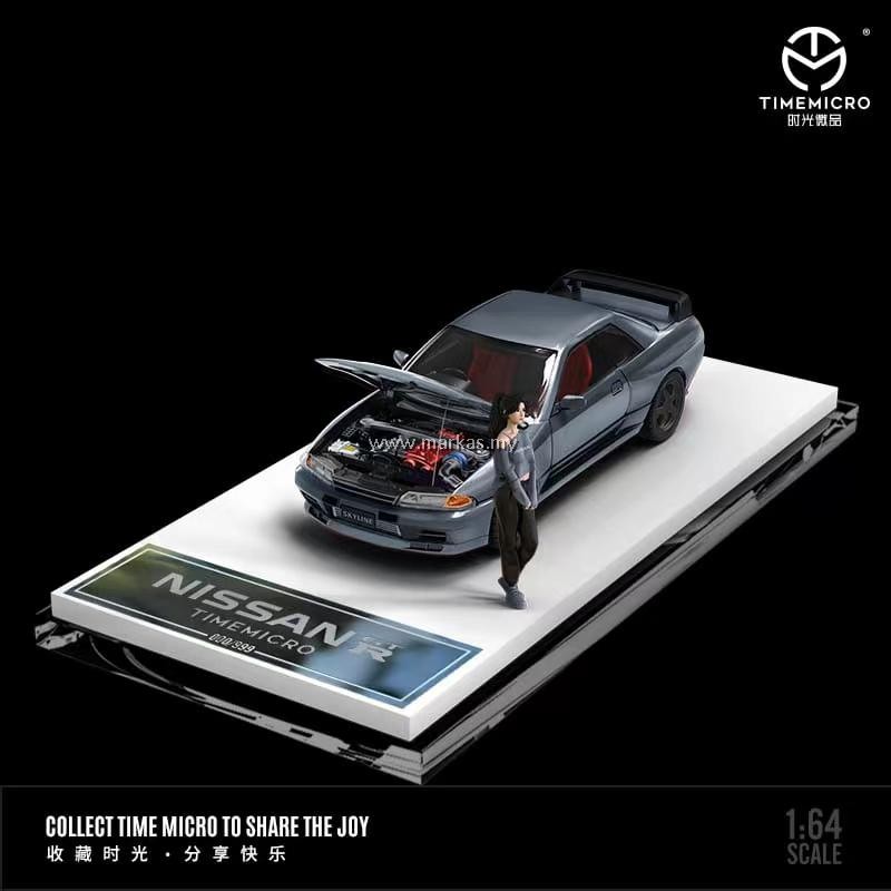 TIME MICRO 1/64 NISSAN GTR32 SILVER OPENABLE HOOD WITH FIGURE