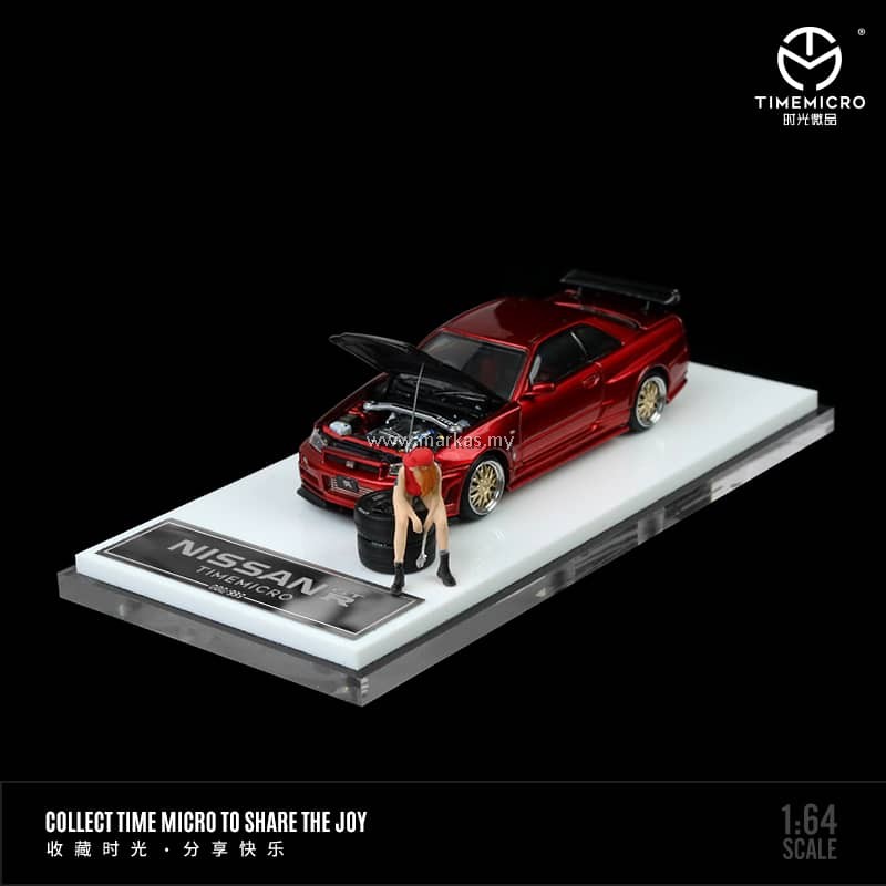 TIME MICRO 1/64 NISSAN GT-R R34 Z-TUNE METALLIC RED WITH FIGURE