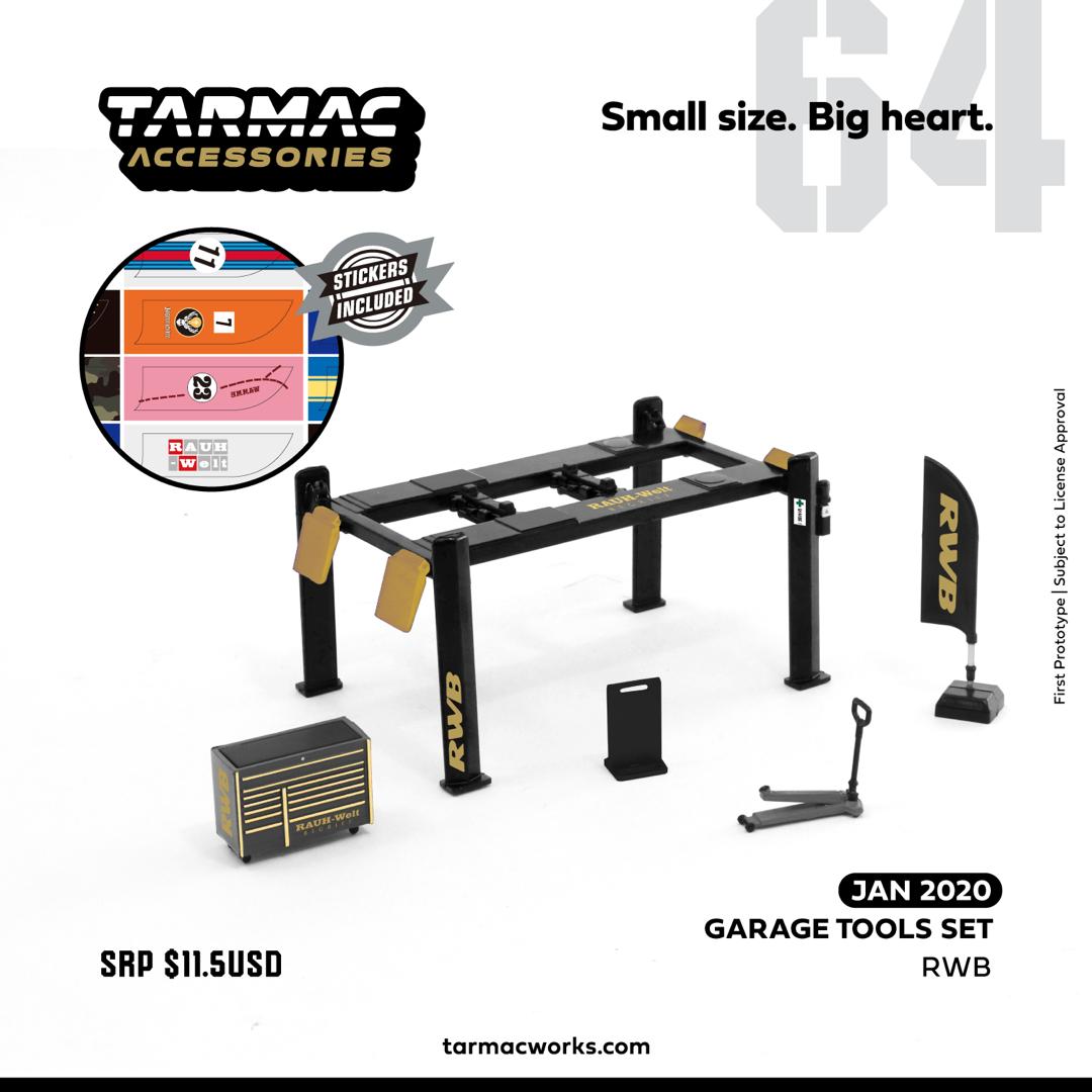 TARMAC WORKS 1/64 GARAGE TOOLS SET RWB (STICKERS INCLUDED)